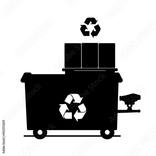 Recycling symbol above sorting machine on white background, eco innovation