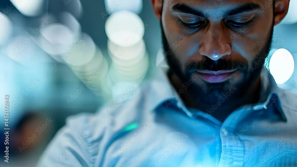 A man is absorbed in his smartphone in a contemporary indoor setting, illuminated softly, showcasing focus and connection in a digital age. A man is absorbed in his smartphone in a contemporary indoor setting, illuminated softly, showcasing focus and connection in a digital age.