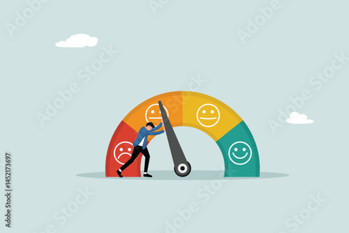 Push skill level, credit score or performance improvement, improvement or effort to improve, excellent customer feedback reviews, measurement scale rating concept, entrepreneur push skill performance