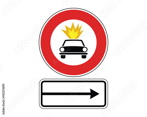 No Hazardous Material Transport Sign with Rightward Action Direction – High Quality Vectorial Stock Image