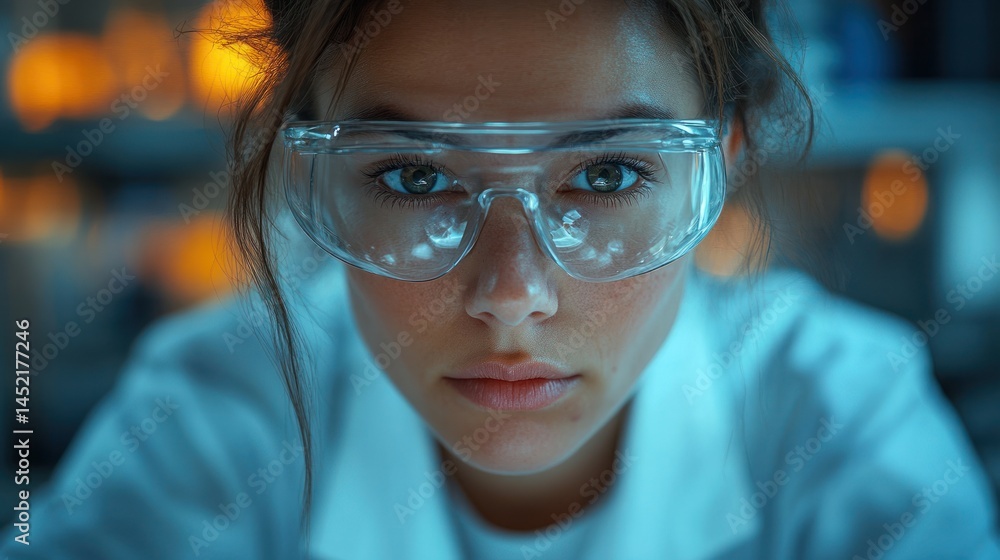 Focused Scientist: A Close-Up Portrait of a Woman in a Laboratory Focused Scientist: A Close-Up Portrait of a Woman in a Laboratory