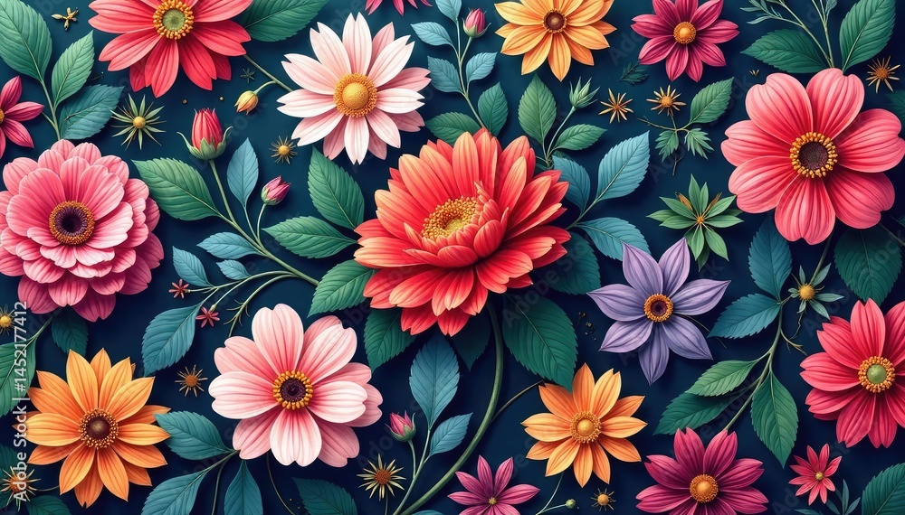 Intricate, flowing floral pattern Continuous, vibrant blooms , summer, pattern Intricate, flowing floral pattern Continuous, vibrant blooms , summer, pattern