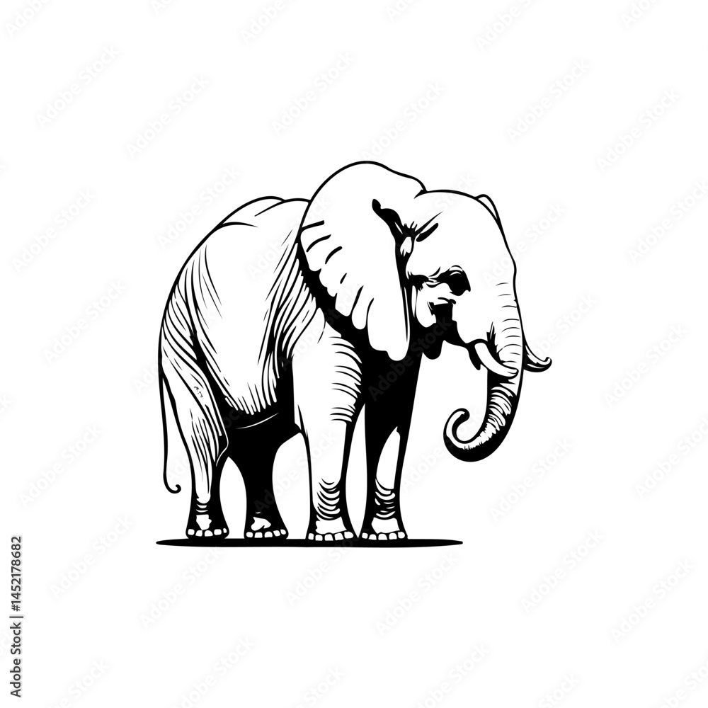 Obraz premium A majestic elephant artfully depicted in a minimalist black and white illustration