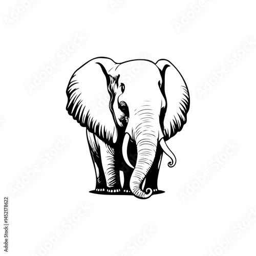 An expressive black and white illustration showcasing the majestic presence of an elephant