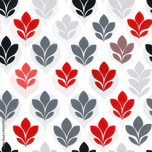 Obraz na płótnie Seamless floral pattern with red and gray leaves on white background creating modern and elegant design w salonie