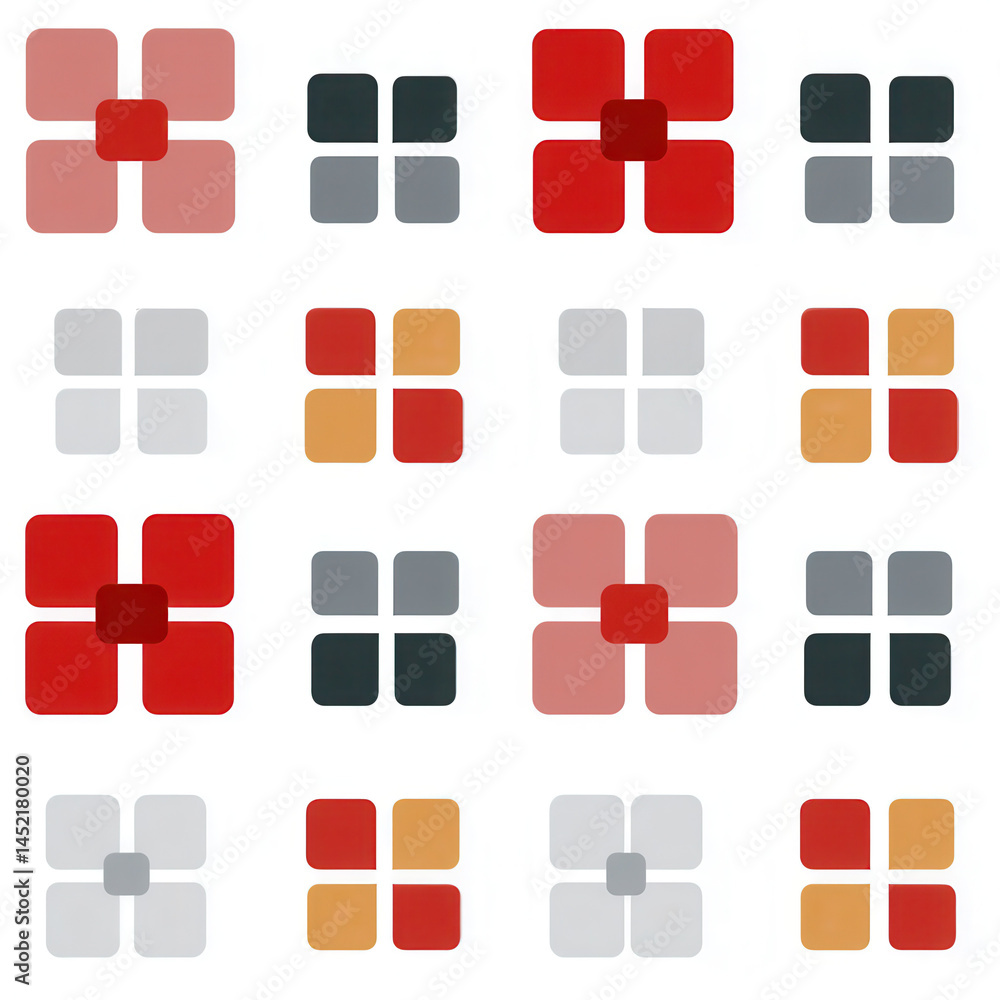 Seamless pattern featuring colorful geometric shapes in grid layout creating modern and vibrant design