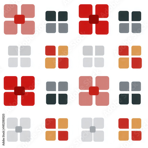 Obraz na płótnie Seamless pattern featuring colorful geometric shapes in grid layout creating modern and vibrant design w salonie