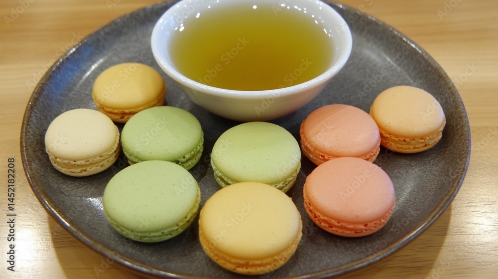 Obraz premium Pastel Macarons and Tea: A Delightful Afternoon Treat