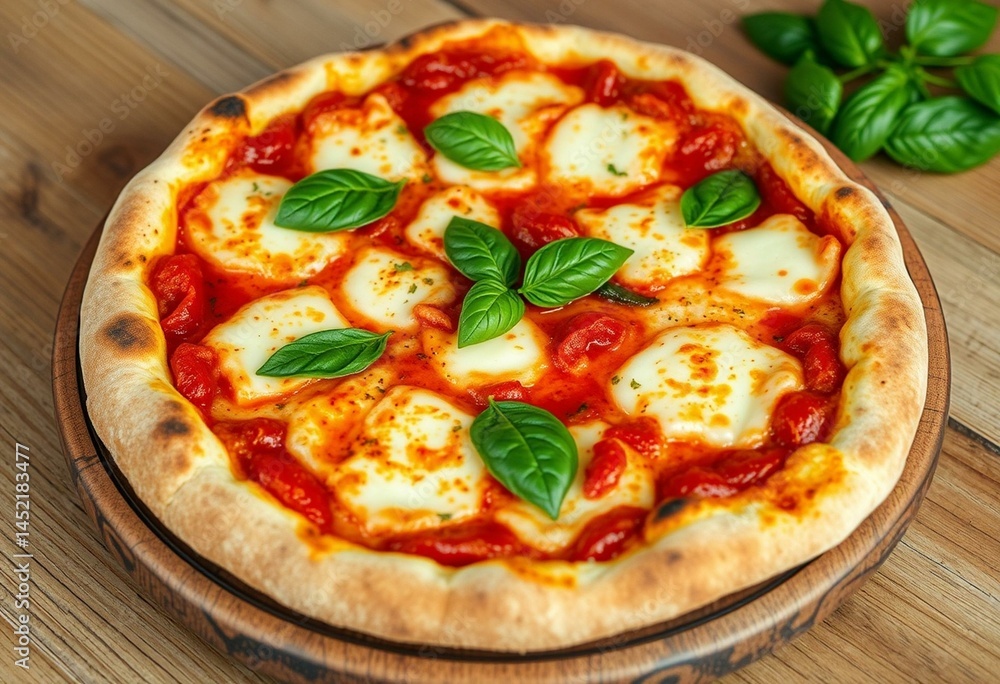A Sicilian-style pizza with a golden crust, melted mozzarella, and fresh basil A Sicilian-style pizza with a golden crust, melted mozzarella, and fresh basil