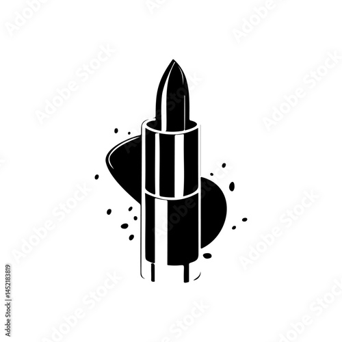 Minimalist monochrome depiction of an elegant lipstick with stylistic accents