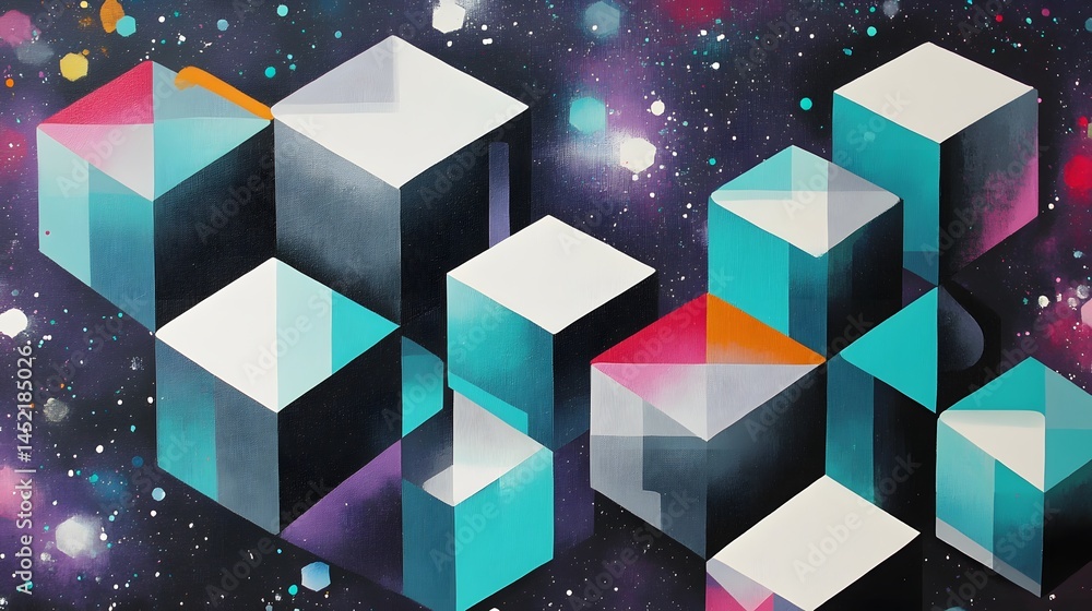 Obraz premium Abstract Cosmic Cubes Geometric Artwork Galaxy
