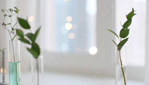 美しい緑色の植物、おしゃれな窓辺