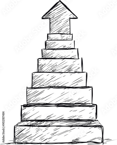 Sketch of ascending arrow staircase symbolizing growth and progression. Vector illustration.