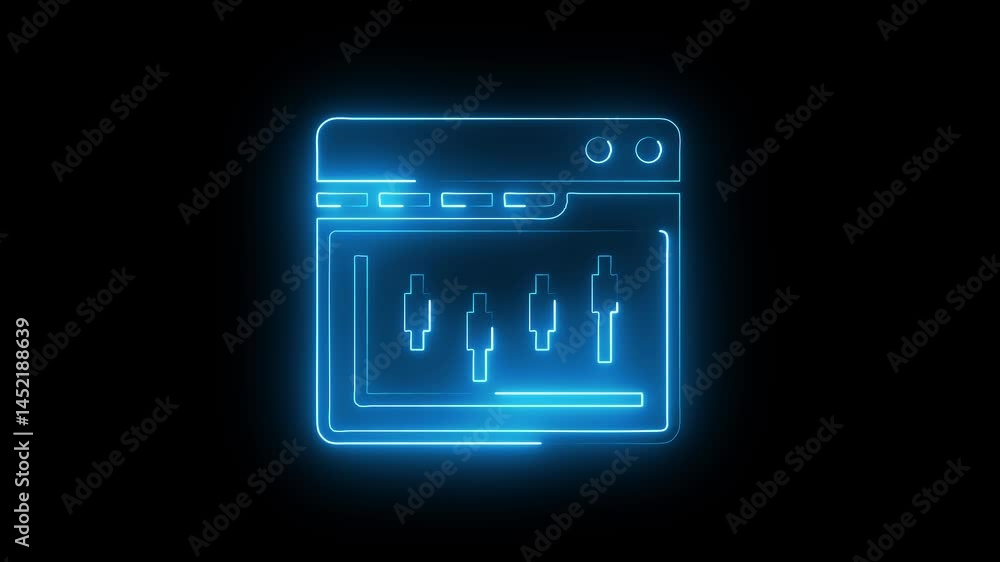 Glowing neon browser icon isolated on black background. HD Video motion graphic animation Glowing neon browser icon isolated on black background. HD Video motion graphic animation