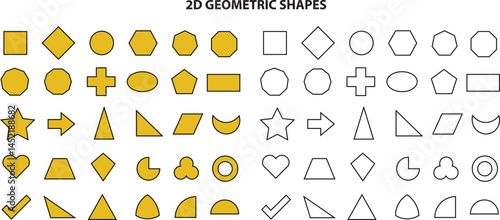 Basic geometric silhouette and line empty. geometrical shapes icons set on white background.  outline flat shapes. Educational geometry vector diagram for kids.
