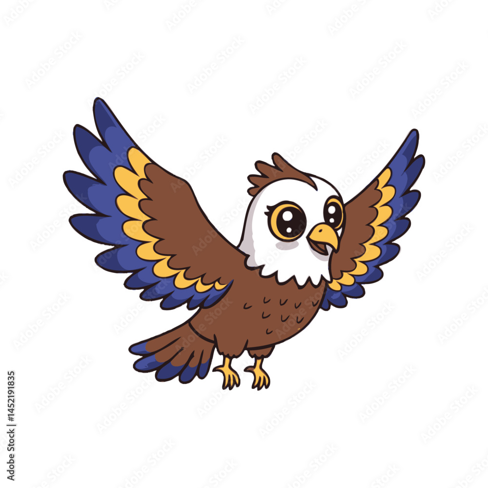 Obraz premium Cute Cartoon Eagle with Big Eyes Flying Vector