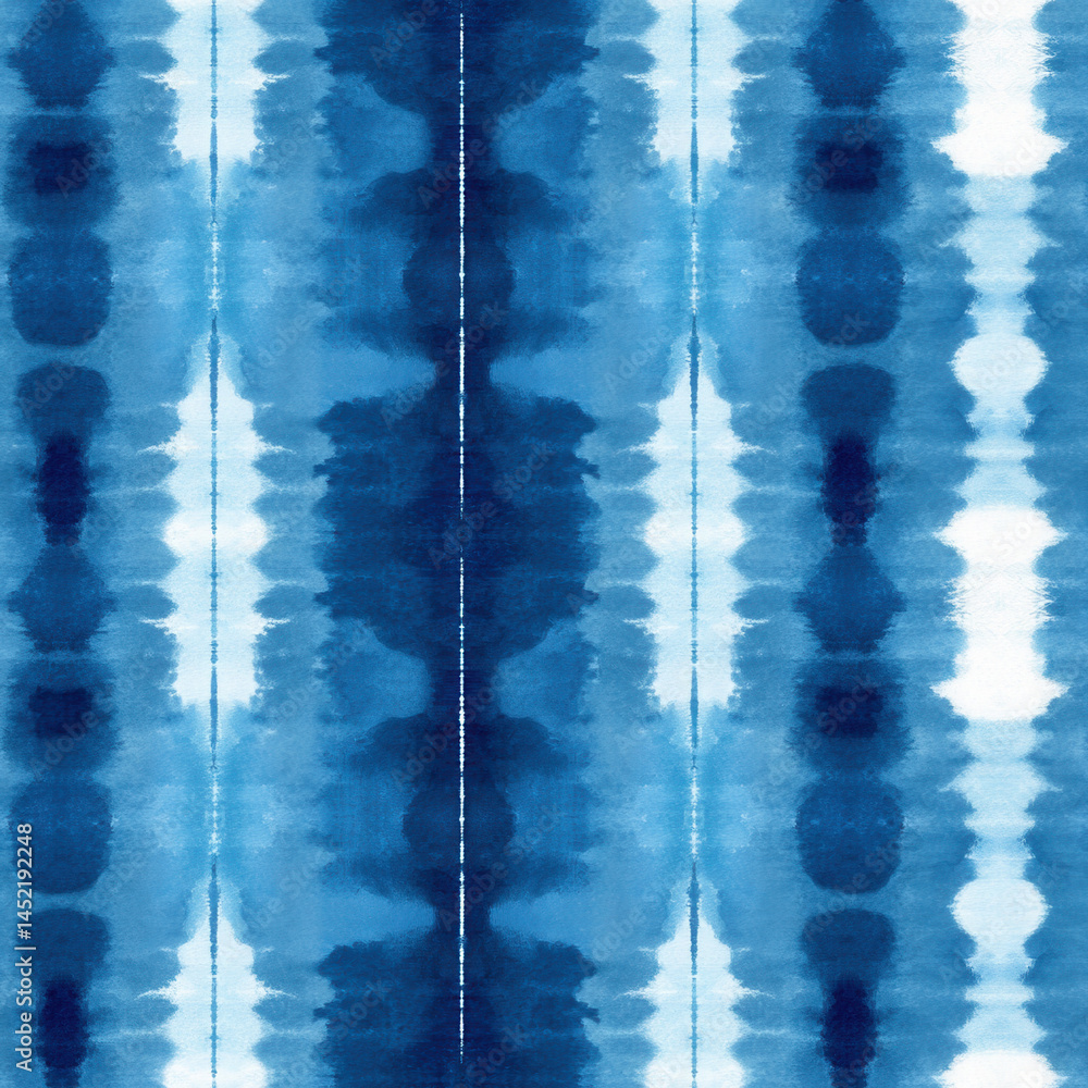 Seamless pattern featuring blue tie dye design with vertical symmetry creating calming effect