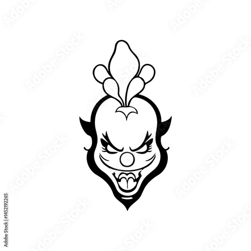 Eerie visage of a minimalist clown rendering stark contrasts and dark expressions