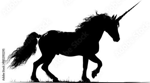 Silhouette of a majestic unicorn with long mane. Vector illustration.