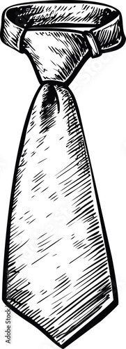 Black and white sketch of a classic necktie, elegant fashion style. Vector illustration.