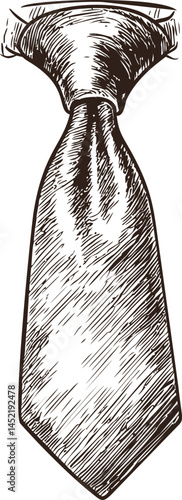 Illustration of a classic necktie with sketch style in black and white art. Vector illustration.