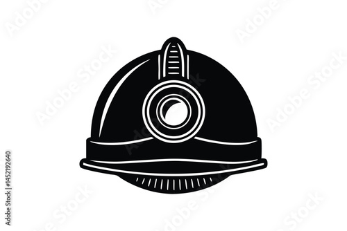 Silhouette art illustration of a miner helmet with front lamp.eps