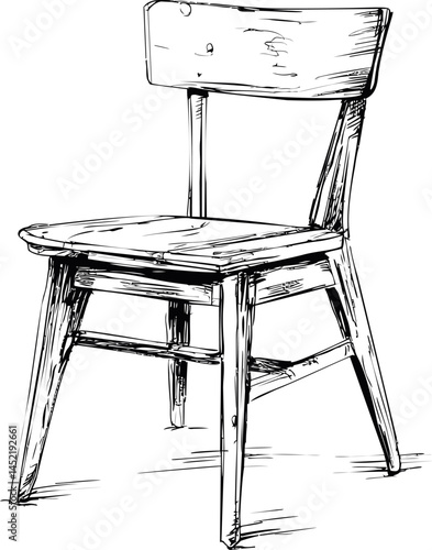 Detailed sketch of a vintage wooden chair with intricate craftsmanship. Vector illustration.