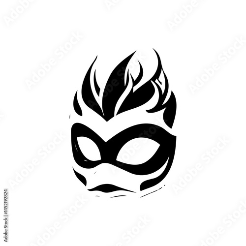 Abstract silhouette mask figure with stylized flame-like features display