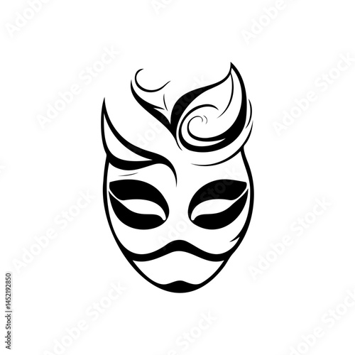 Stylized visage design, elegant monochromatic mask illustration on white background