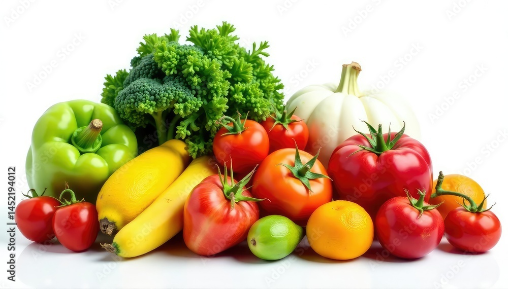 Variety of organic fruits and vegetables isolated, harvest, image, market Variety of organic fruits and vegetables isolated, harvest, image, market