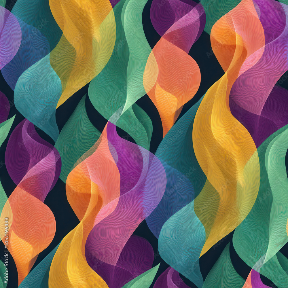 Colorful abstract seamless pattern with flowing waves and vibrant hues creating dynamic and energetic design