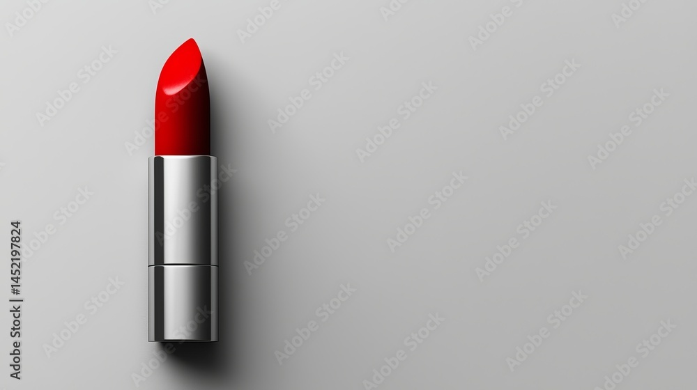 A vibrant red lipstick, stylishly displayed on a minimalist surface. A vibrant red lipstick, stylishly displayed on a minimalist surface.