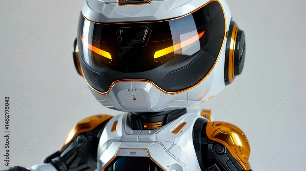 Futuristic Robot: A Close-Up View of a White and Gold Advanced Robot Futuristic Robot: A Close-Up View of a White and Gold Advanced Robot