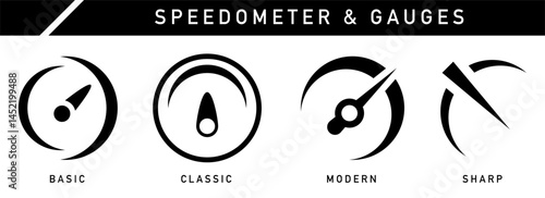 Speedometer and Gauge Icon Set – Minimal and Modern Designs