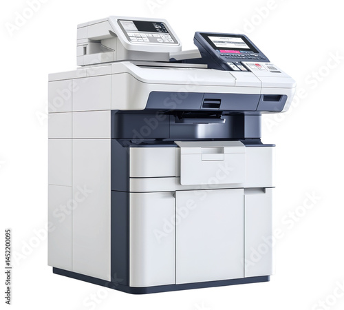 A white and black printer with a black and white screen