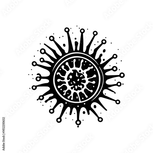Stylized depiction of microscopic organism, showcasing intricate internal structure
