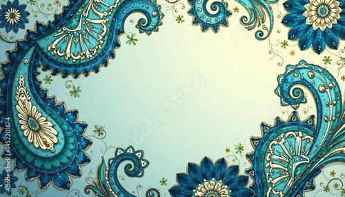Classic paisley design in muted shades of blue and green , design element, subtle