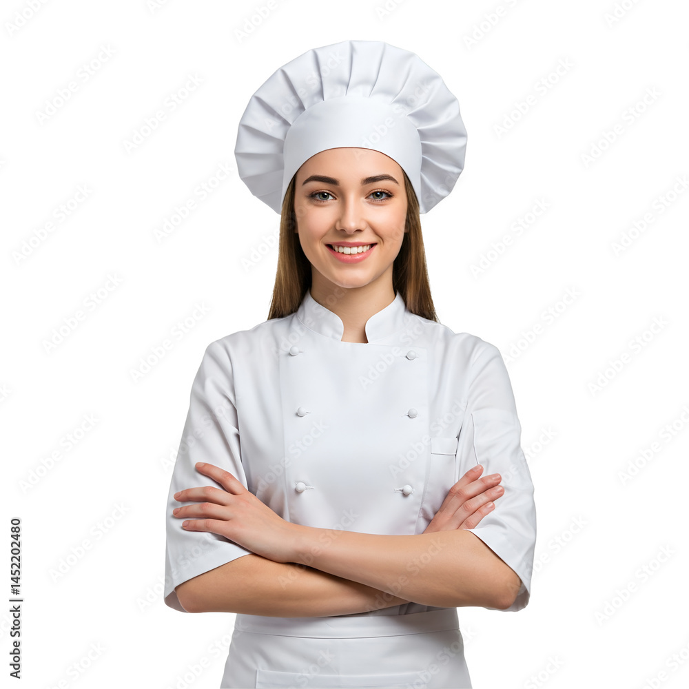 Confident Female Chef with Arms Crossed isolated on a transparent background Confident Female Chef with Arms Crossed isolated on a transparent background