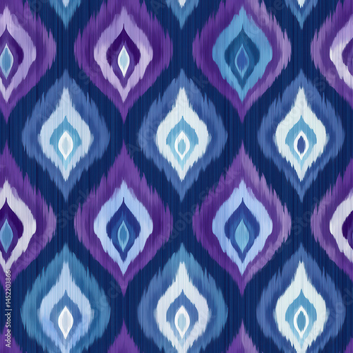 Obraz na płótnie Seamless ikat pattern with blue and purple diamond shapes creating vibrant and dynamic design w salonie