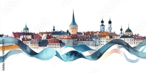 Medieval Tallinn Skyline with Blue Ribbons
