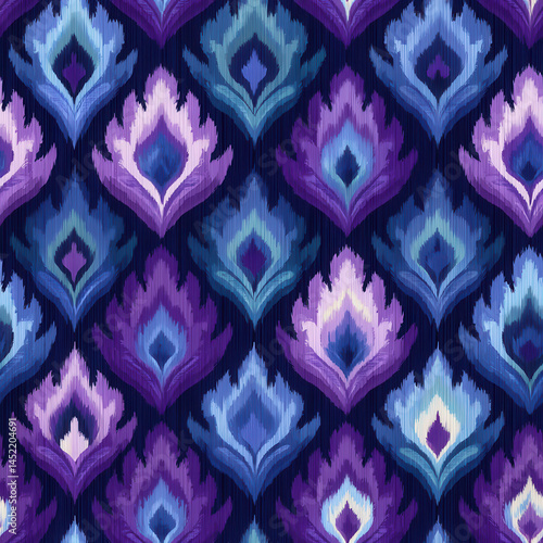 Obraz na płótnie Seamless pattern with vibrant abstract shapes in purple and blue tones creating dynamic and artistic design w salonie