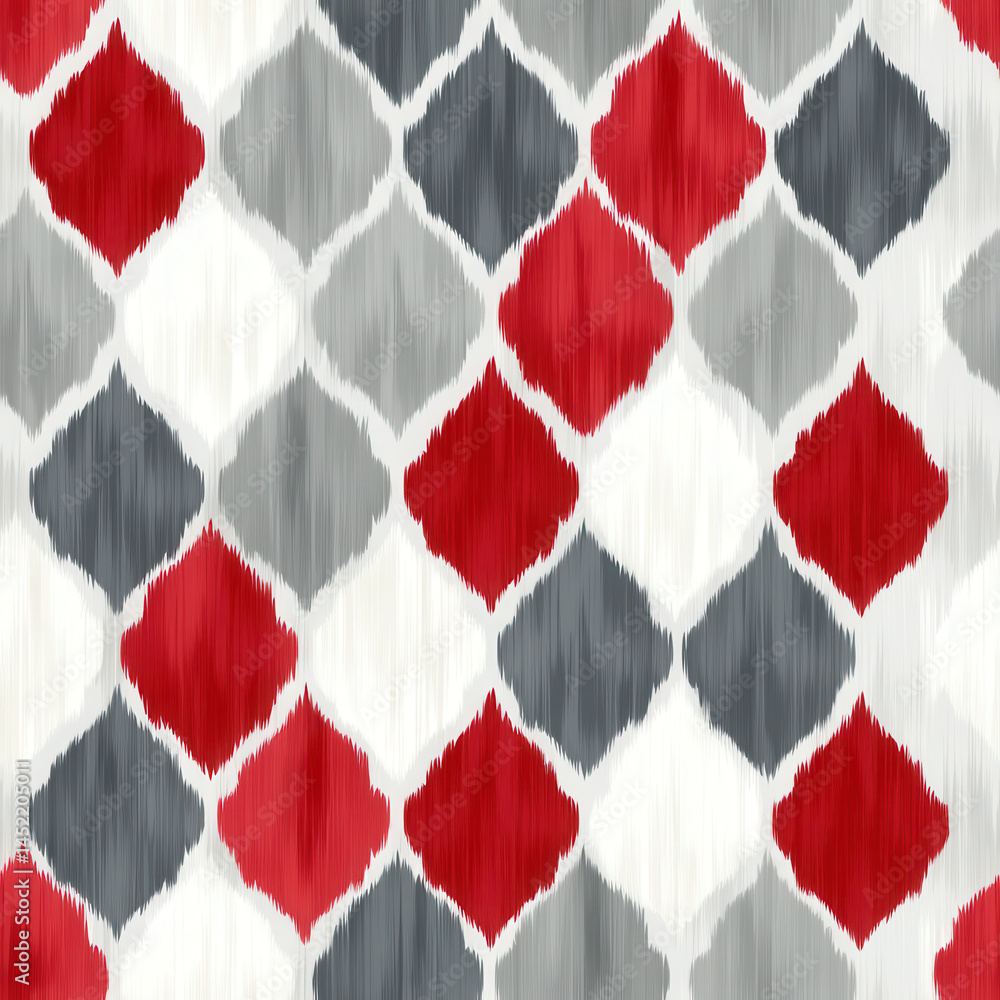 Seamless pattern featuring geometric design with red gray and white diamond shapes creating modern and dynamic look