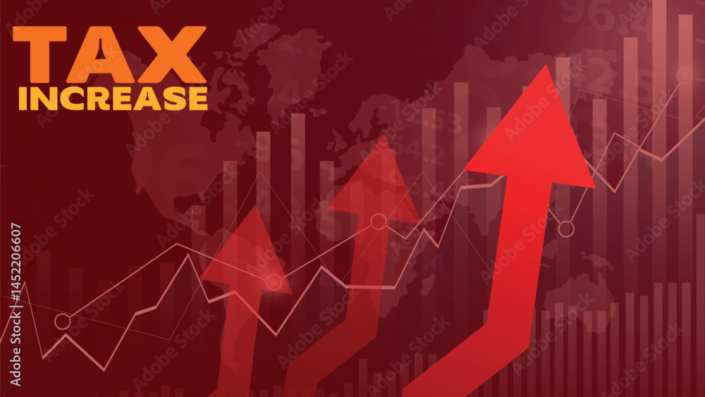 Obraz premium Stock market tax increase chart with red background and upward arrow illustration