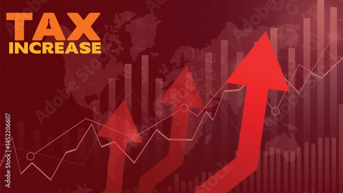 Stock market tax increase chart with red background and upward arrow illustration