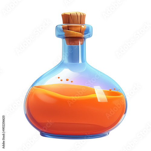 Cartoon magical orange potion, Halloween theme, transparent background
