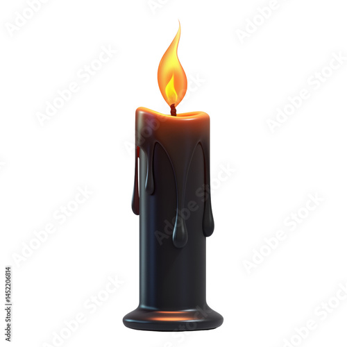 Black burning candle, Halloween theme, transparent background,