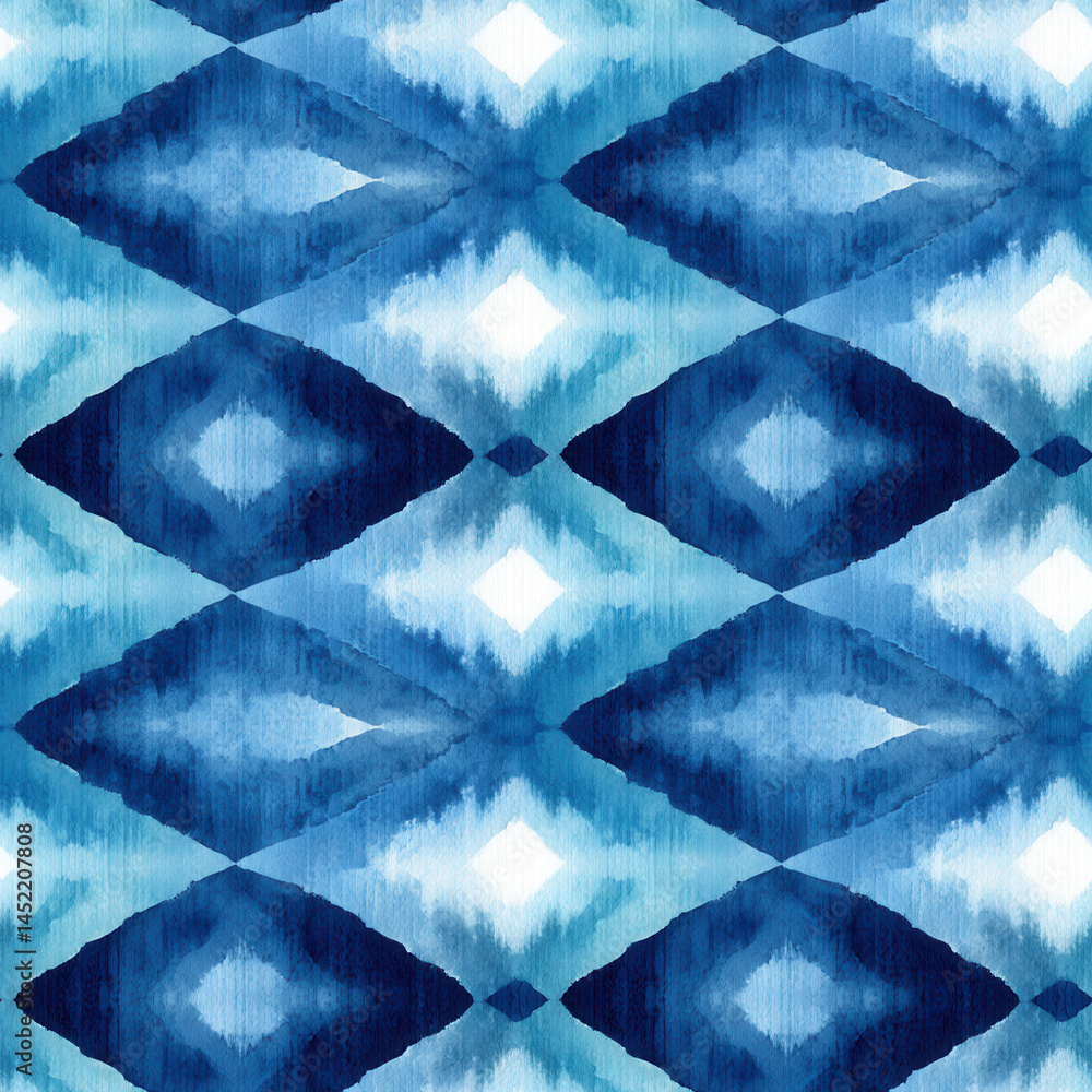 Seamless blue geometric pattern with diamond shapes creating calming visual effect
