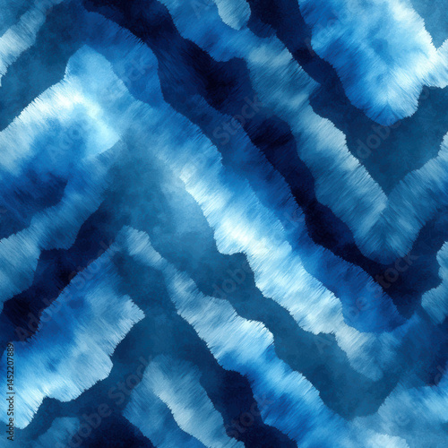 Seamless pattern of abstract blue watercolor waves creates calming and artistic design