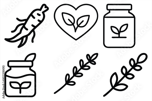 Set of Medicinal herbs line icon, herbs medicine pictograms vector