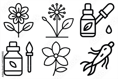 Set of Medicinal herbs line icon, herbs medicine pictograms vector